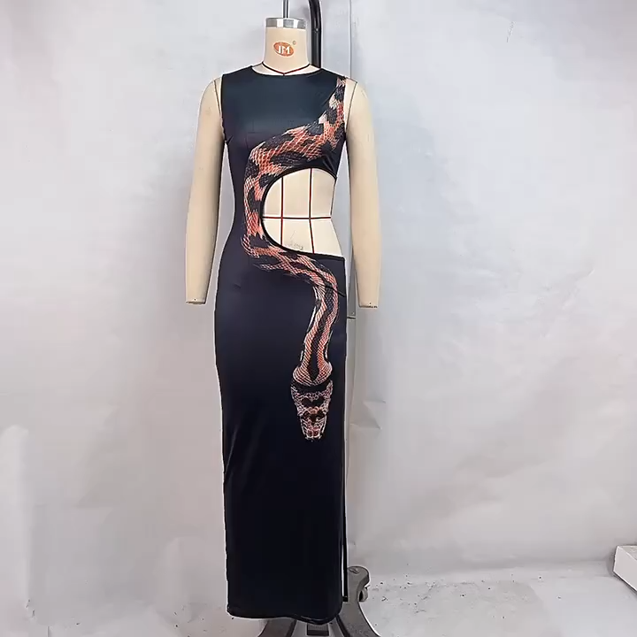 OM- 2024 Summer New Sleeveless Sexy Fitted Split Long Dress Openwork Dress Evening Dress